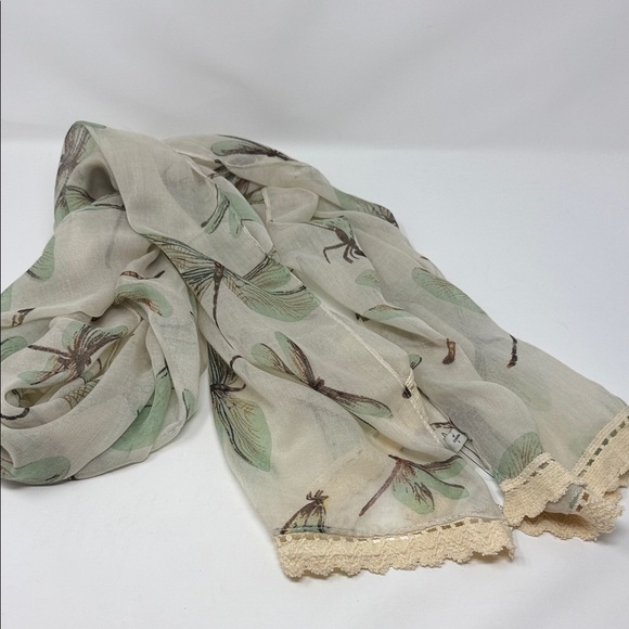Source Unknown Accessories - Women’s Vintage Beige Dragonfly Scarf 70x20”